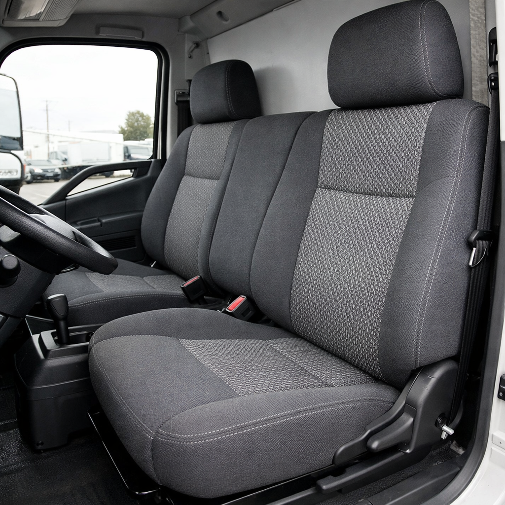 Box Truck Seat Upholstered in Brown Leather-1